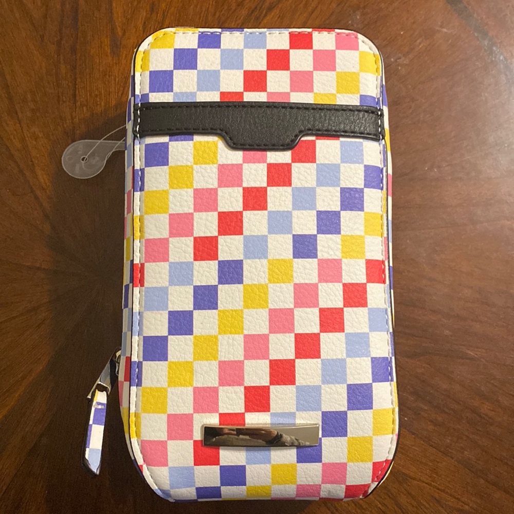 Multicolored checkered crossbody wallet